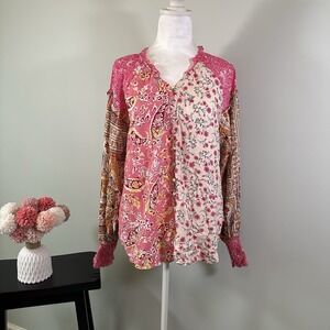 Floral Patchwork Blouse - Pink and Cream